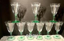 35 Pc Hawkes Cut Crystal Green Stem Water Goblet, Wine/claret, Cordial Champagne
