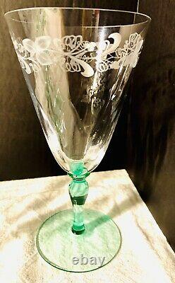 35 Pc Hawkes Cut Crystal Green Stem Water Goblet, Wine/claret, Cordial Champagne