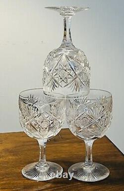 3 Antique American Brilliant Period Hand Cut Crystal Wine glasses Discontinued