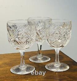 3 Antique American Brilliant Period Hand Cut Crystal Wine glasses Discontinued