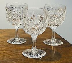 3 Antique American Brilliant Period Hand Cut Crystal Wine glasses Discontinued