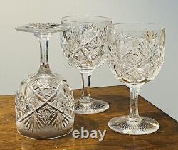 3 Antique American Brilliant Period Hand Cut Crystal Wine glasses Discontinued