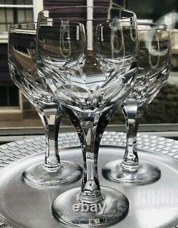 3 Atlantis Crystal Evora Cut Water Wine Glass Heavy Panel Cut Multisided Stem