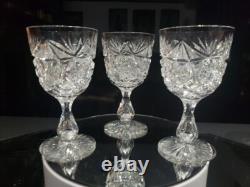 (3) Wine glasses, American Brilliant Period Cut Glass Crystal Colonna Libbey