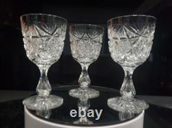 (3) Wine glasses, American Brilliant Period Cut Glass Crystal Colonna Libbey