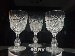 (3) Wine glasses, American Brilliant Period Cut Glass Crystal Colonna Libbey
