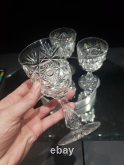 (3) Wine glasses, American Brilliant Period Cut Glass Crystal Colonna Libbey