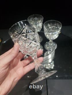 (3) Wine glasses, American Brilliant Period Cut Glass Crystal Colonna Libbey