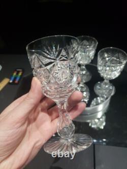 (3) Wine glasses, American Brilliant Period Cut Glass Crystal Colonna Libbey
