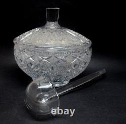3 piece Antique CZECH QUEENS LACE large punch bowl CUT CRYSTAL