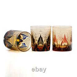 4PCS Crystal Whiskey Sets Tumbler Edo Kiriko Candle Pattern Glasses 9oz/250ml