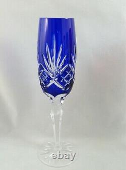 4 AJKA Cut Clear Crystal Glass Champagne Flute Carolyne Blue Red Green Purple