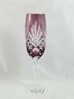 4 AJKA Cut Clear Crystal Glass Champagne Flute Carolyne Blue Red Green Purple