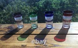4 Ajka/Design Guild Multi-Colored Cut To Clear Crystal Highball Glasses