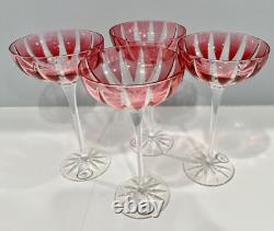 4 Ajka Lausanne Cranberry Pink Cased Cut To Clear Saucer Champagne Store Closing