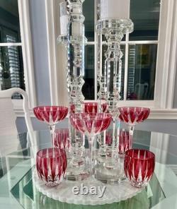 4 Ajka Lausanne Cranberry Pink Cased Cut To Clear Saucer Champagne Store Closing