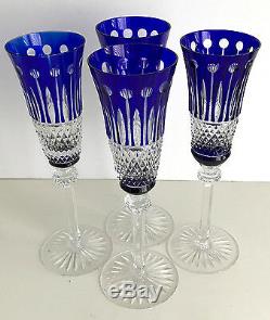 4 Ajka Xenia King Louis Cobalt Blue Cased Cut To Clear Crystal Champagne Flutes