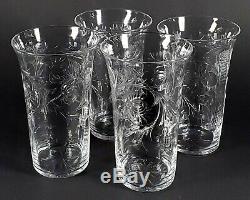 4 Antique American Brilliant ABP'ROCK CRYSTAL' Intalgio Cut Mums Glass Tumblers