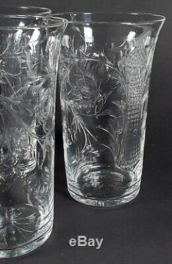 4 Antique American Brilliant ABP'ROCK CRYSTAL' Intalgio Cut Mums Glass Tumblers