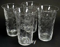 4 Antique American Brilliant ABP'ROCK CRYSTAL' Intalgio Cut Mums Glass Tumblers