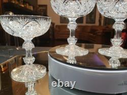 4 Apple Core stem Champagne Glasses American Brilliant Period Cut Glass crystal