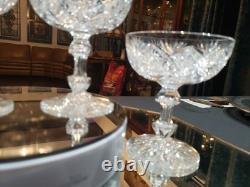 4 Apple Core stem Champagne Glasses American Brilliant Period Cut Glass crystal