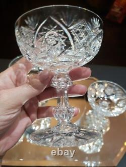 4 Apple Core stem Champagne Glasses American Brilliant Period Cut Glass crystal