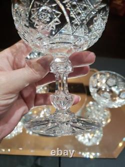 4 Apple Core stem Champagne Glasses American Brilliant Period Cut Glass crystal