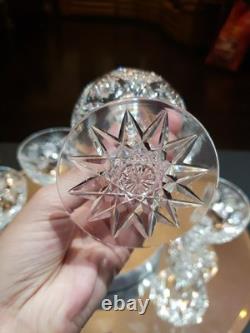 4 Apple Core stem Champagne Glasses American Brilliant Period Cut Glass crystal