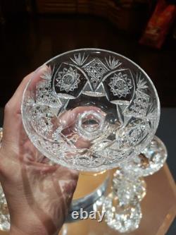 4 Apple Core stem Champagne Glasses American Brilliant Period Cut Glass crystal