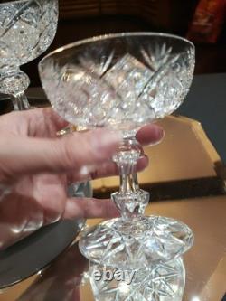4 Apple Core stem Champagne Glasses American Brilliant Period Cut Glass crystal