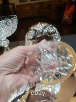 4 Apple Core stem Champagne Glasses American Brilliant Period Cut Glass crystal