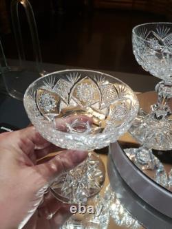 4 Apple Core stem Champagne Glasses American Brilliant Period Cut Glass crystal