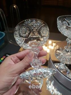 4 Apple Core stem Champagne Glasses American Brilliant Period Cut Glass crystal