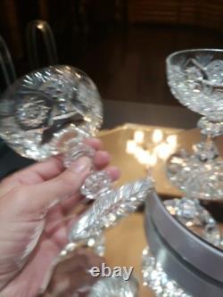 4 Apple Core stem Champagne Glasses American Brilliant Period Cut Glass crystal