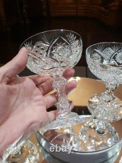 4 Apple Core stem Champagne Glasses American Brilliant Period Cut Glass crystal