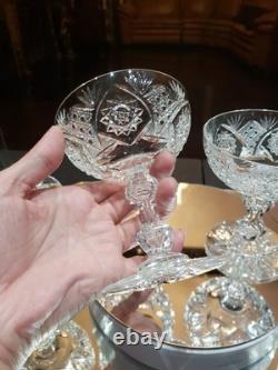 4 Apple Core stem Champagne Glasses American Brilliant Period Cut Glass crystal