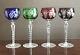 4 Bohemian Multi Color Hock Cut to Clear Crystal Stemware Wine Glasses 8 1/4