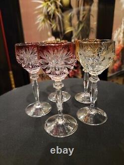 4 CRYSTAL cut to clear Cordial Glass Of Val St Lambert