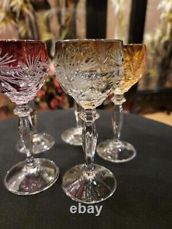 4 CRYSTAL cut to clear Cordial Glass Of Val St Lambert