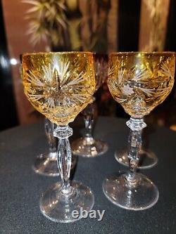 4 CRYSTAL cut to clear Cordial Glass Of Val St Lambert