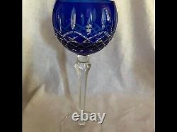 4 Different Designs Crystal Bohemian Czech Cobalt Blue Cut to Clear Wine Glasses