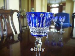 4 Faberge Xenia Cobalt Blue Cut to Clear Crystal Cordial/Port New 6 Signed