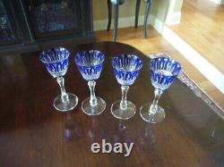 4 Faberge Xenia Cobalt Blue Cut to Clear Crystal Cordial/Port New 6 Signed