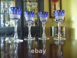 4 Faberge Xenia Cobalt Blue Cut to Clear Crystal Cordial/Port New 6 Signed