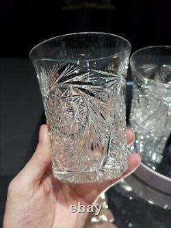 4 Flared Tumblers American Brilliant Period Cut Glass Crystal Buzzstar Pinwheel