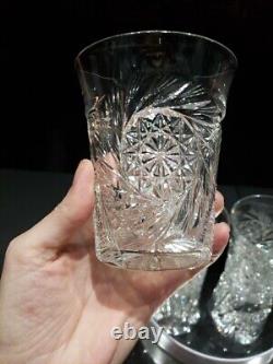 4 Flared Tumblers American Brilliant Period Cut Glass Crystal Buzzstar Pinwheel