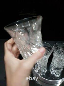 4 Flared Tumblers American Brilliant Period Cut Glass Crystal Buzzstar Pinwheel