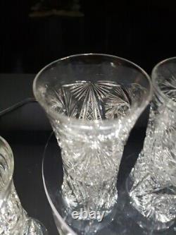 4 Flared Tumblers American Brilliant Period Cut Glass Crystal Buzzstar Pinwheel