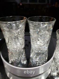 4 Flared Tumblers American Brilliant Period Cut Glass Crystal Buzzstar Pinwheel